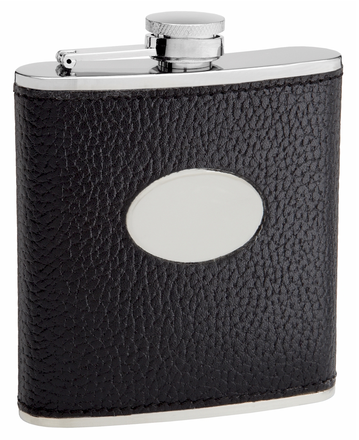 ''Textured Cow Hide LEATHER Hip Flask Holding 6 oz - Pocket Size, Stainless Steel, Rustproof, Screw-O