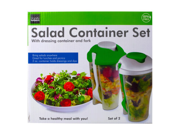 2 Pack Salad Container Set with Dressing Containers & Forks