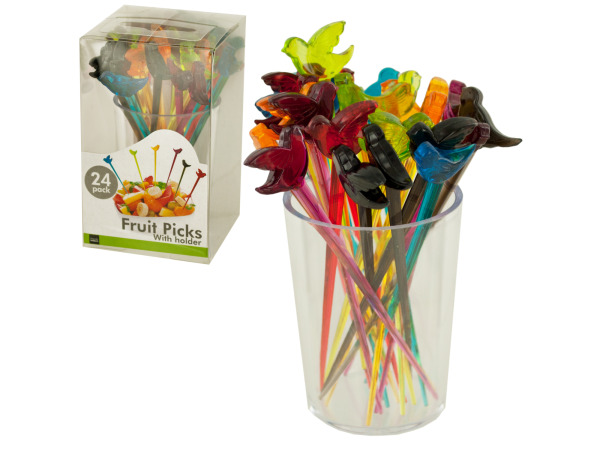 Colorful BIRD Fruit Picks with Holder