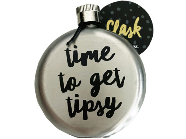 time to get tipsy 3 oz silver flask