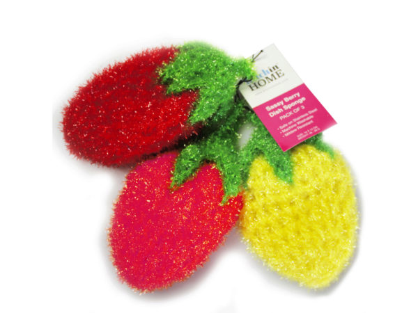 ''3 Pack Strawberry Sponges in Red, Pink and Yellow''