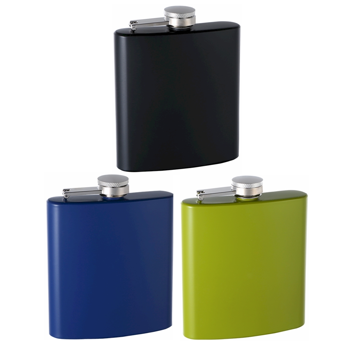 ''6oz Rubber-Coated Stainless Steel Hip Flask, ASSORTED Colors''