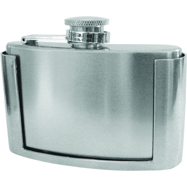 ''Mini Flask BELT BUCKLE - Stainless Steel, Magnet Fastened, Satin Finish with Polished Top and Botto