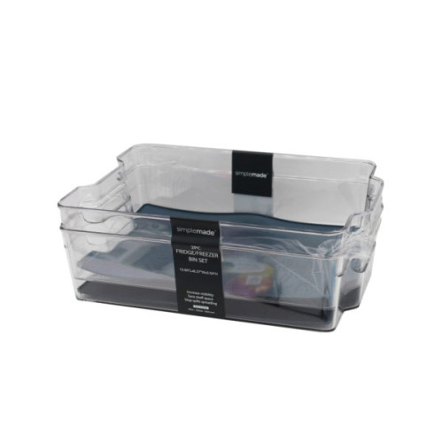Simplemade 2 Pack 6 x 12.5 Clear Fridge Bin with Blue Grip