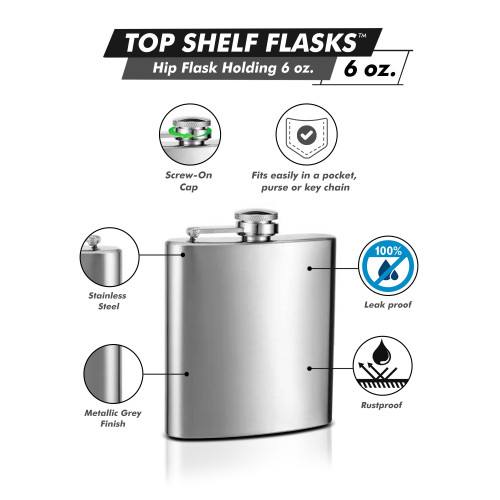 Shop 6oz Blank and Plain Hip Flasks in Bulk at Wholesale Prices